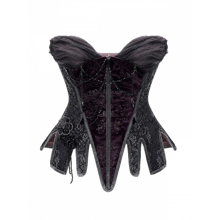 Corset gothique violet et gris à ourlet fendu pointu