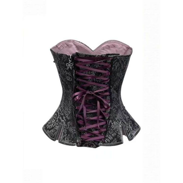 Corset gothique violet et gris à ourlet fendu pointu