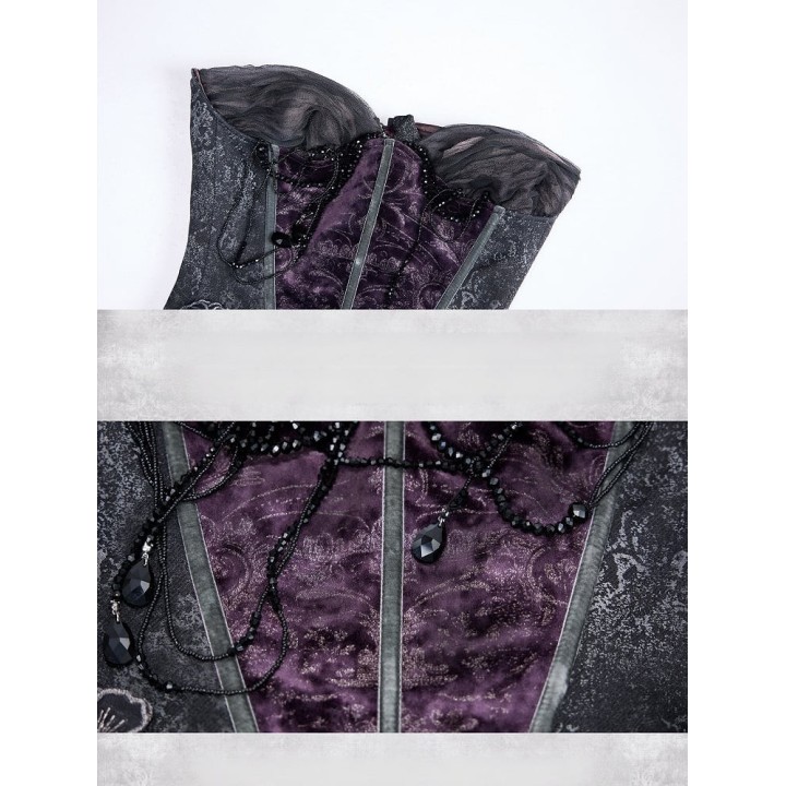 Corset gothique violet et gris à ourlet fendu pointu