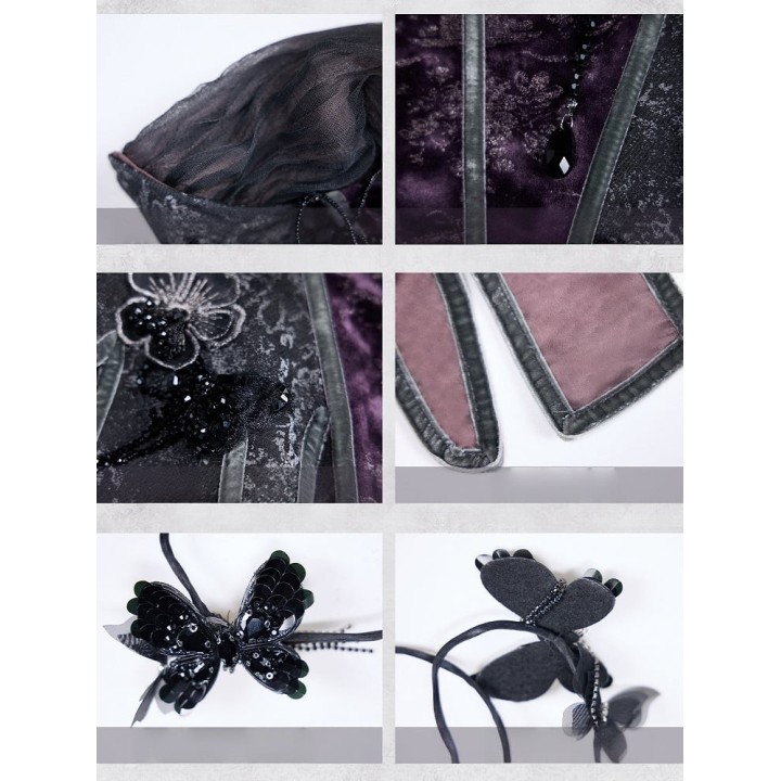 Corset gothique violet et gris à ourlet fendu pointu