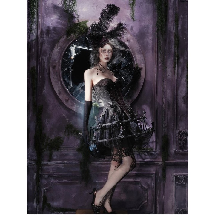 Corset gothique violet et gris à ourlet fendu pointu