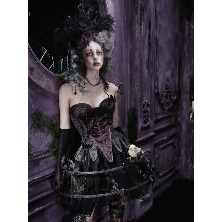 Corset gothique violet et gris à ourlet fendu pointu