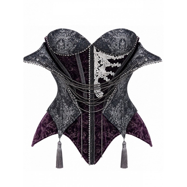 Corset baleiné gris et violet à chaînes