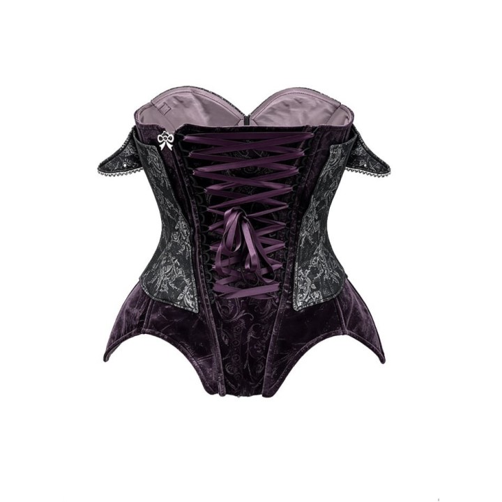 Corset baleiné gris et violet à chaînes