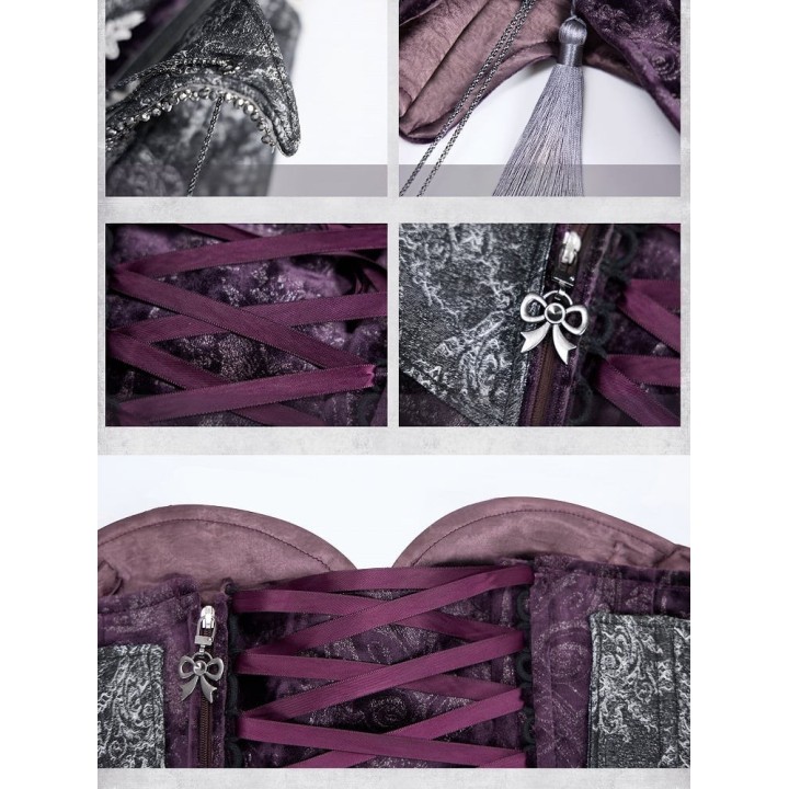 Corset baleiné gris et violet à chaînes
