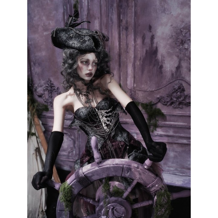 Corset baleiné gris et violet à chaînes