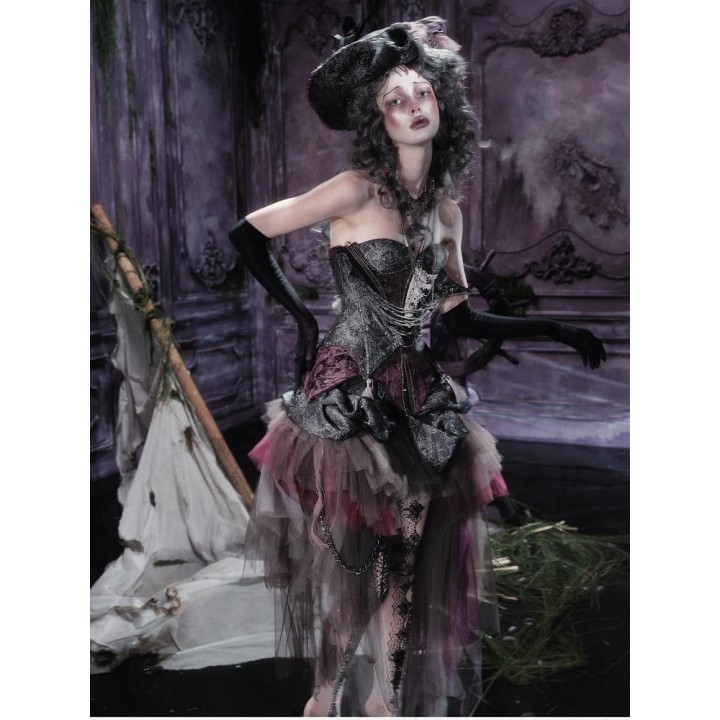 Corset baleiné gris et violet à chaînes