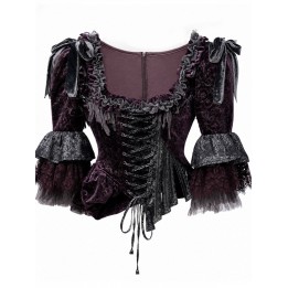 Top corset asymétrique violet et gris à manches amovibles