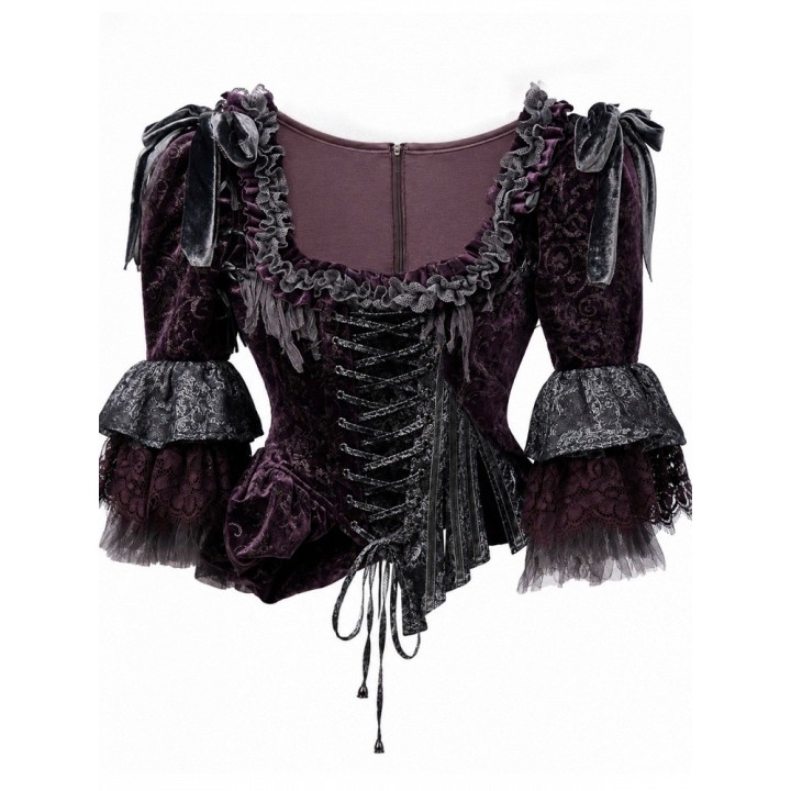 Top corset asymétrique violet et gris à manches amovibles