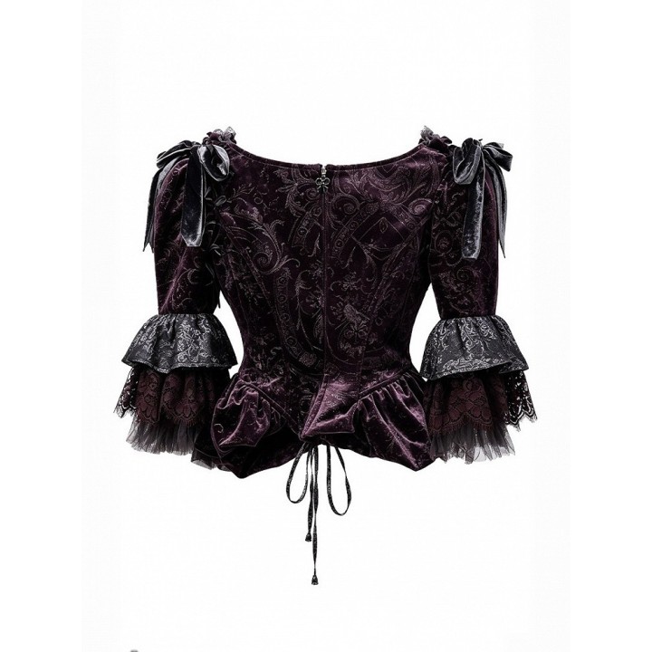 Top corset asymétrique violet et gris à manches amovibles