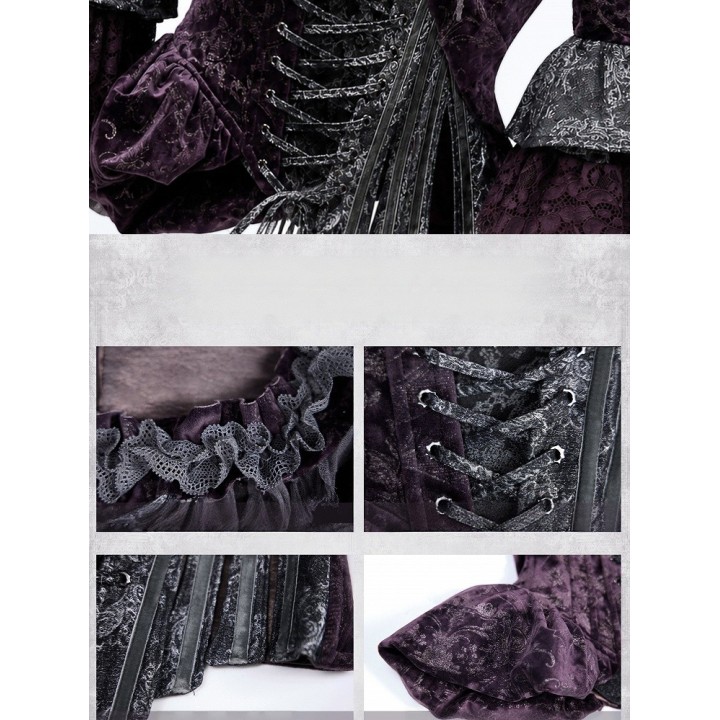 Top corset asymétrique violet et gris à manches amovibles