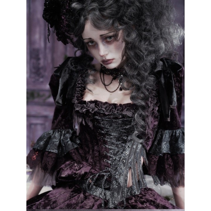 Top corset asymétrique violet et gris à manches amovibles