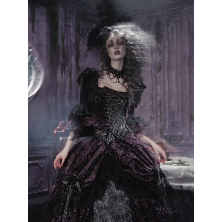 Top corset asymétrique violet et gris à manches amovibles