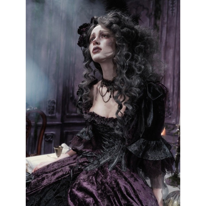 Top corset asymétrique violet et gris à manches amovibles