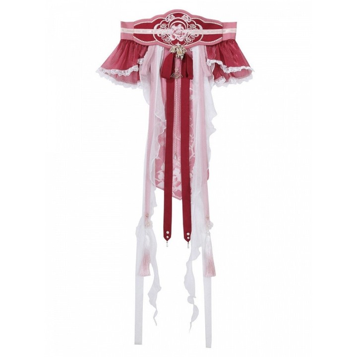 Serre-taille lolita style chinois brodé de fleurs roses