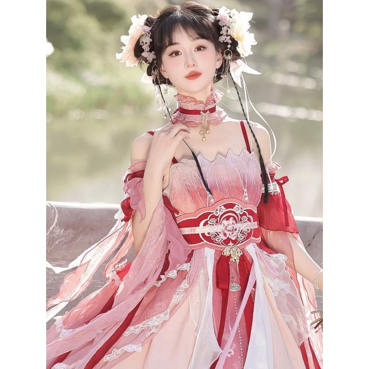 Serre-taille lolita style chinois brodé de fleurs roses