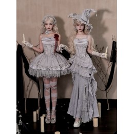 Top corset sorcière lolita gris argenté col bénitier