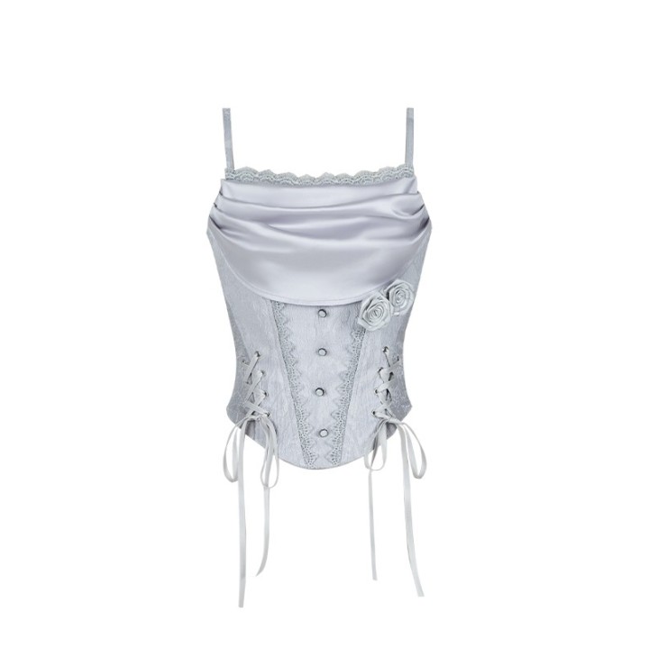 Top corset sorcière lolita gris argenté col bénitier
