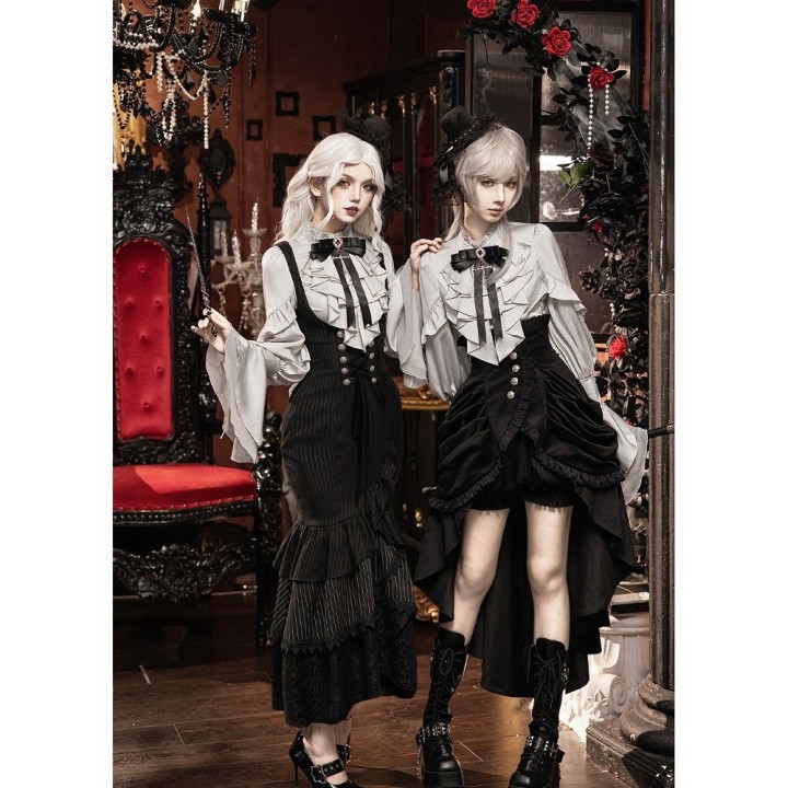 Corset gothic lolita noir à volants en cascade