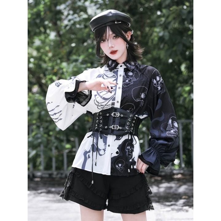 Ceinture corset goth noire lacée à boucles