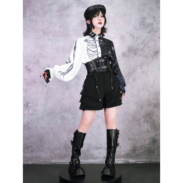 Ceinture corset goth noire lacée à boucles