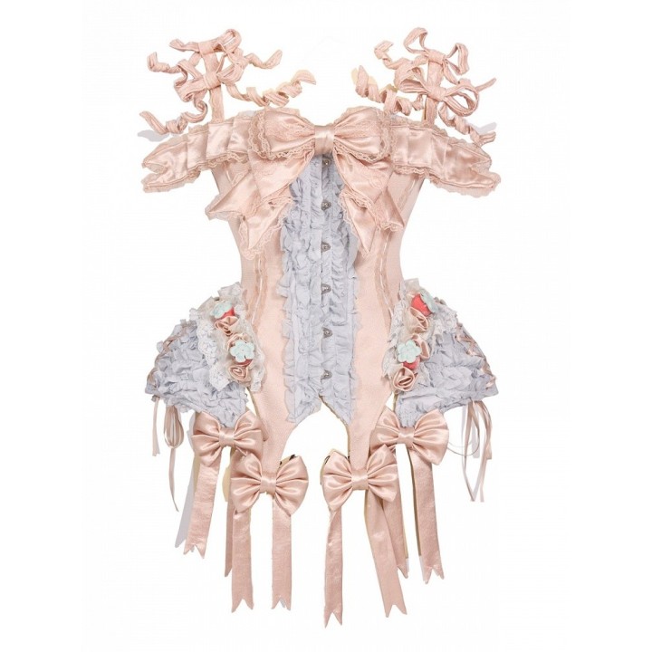 Top corset rococo « Mousse à la fraise » à nœud amovible