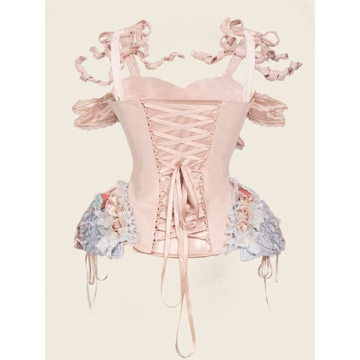 Top corset rococo « Mousse à la fraise » à nœud amovible