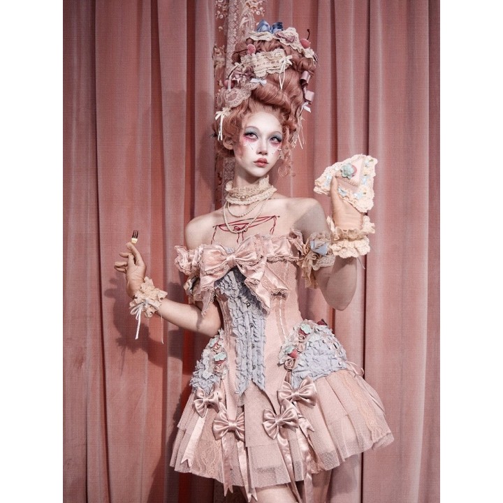 Top corset rococo « Mousse à la fraise » à nœud amovible