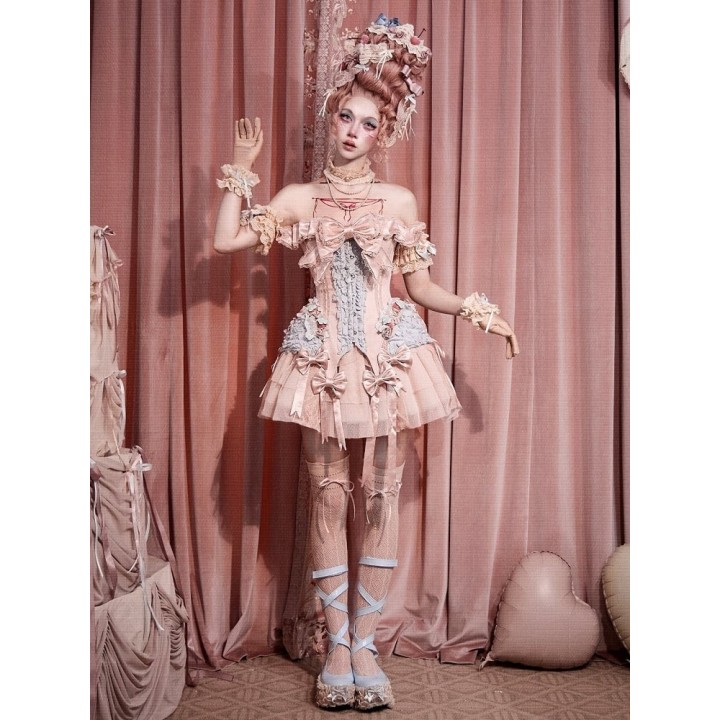 Top corset rococo « Mousse à la fraise » à nœud amovible