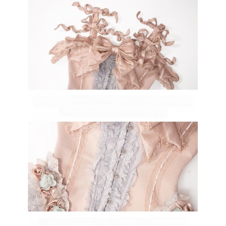 Top corset rococo « Mousse à la fraise » à nœud amovible