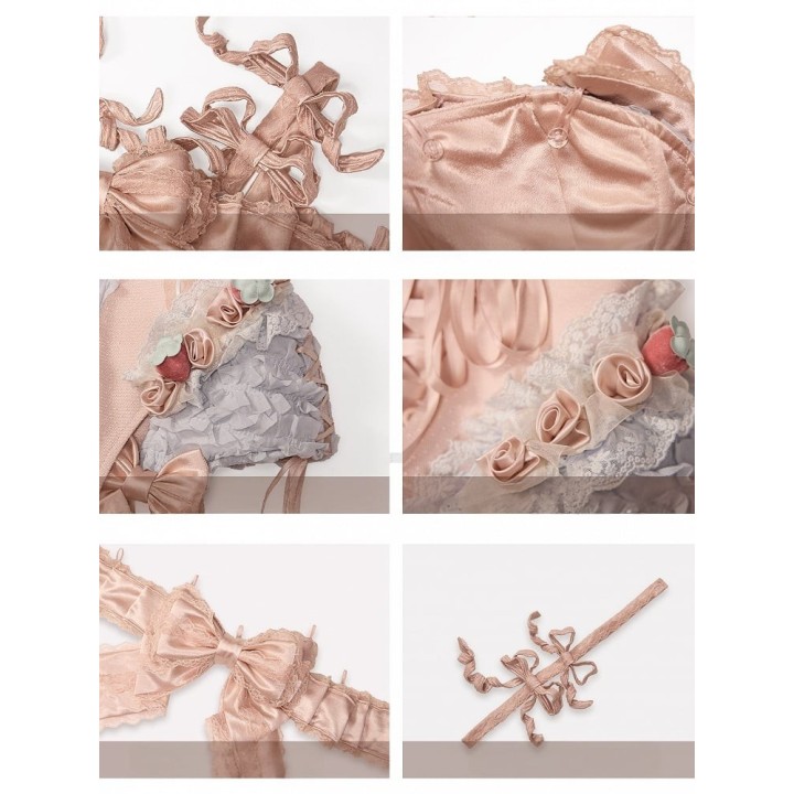 Top corset rococo « Mousse à la fraise » à nœud amovible