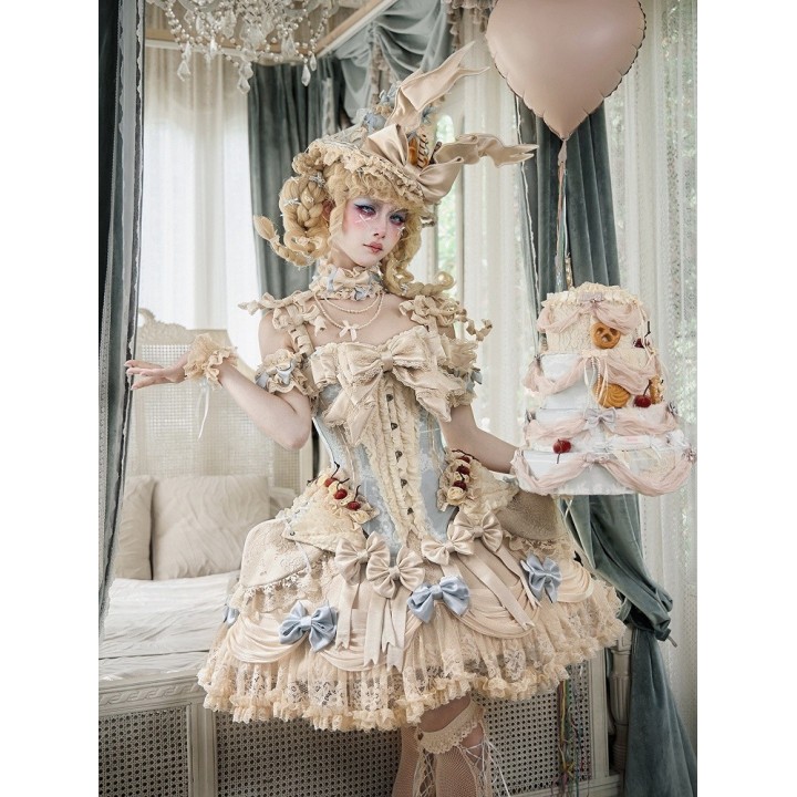 Corset rococo « Mousse à la cerise » à nœud amovible
