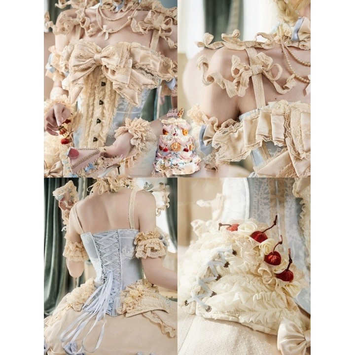 Corset rococo « Mousse à la cerise » à nœud amovible