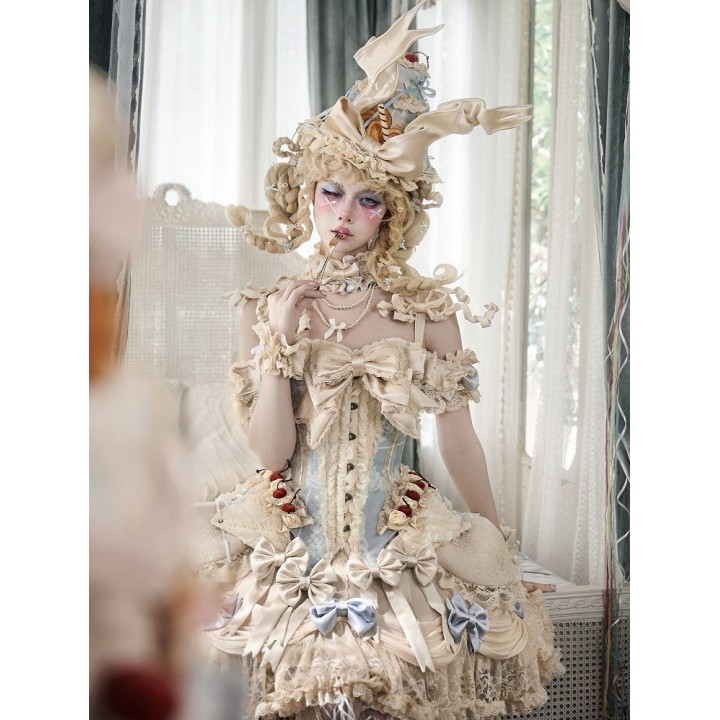 Corset rococo « Mousse à la cerise » à nœud amovible