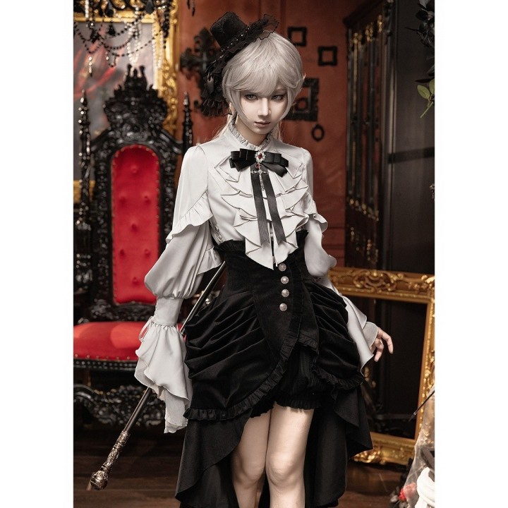 Ensemble gothic lolita Ouji 5 pièces : chemise, bloomer, corset, mini chapeau et nœud papillon