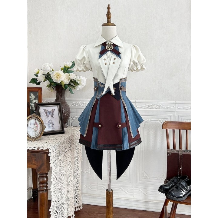 Ensemble Ouji 3 pièces : chemise, jupe à volants et ceinture corset à traîne