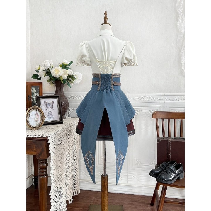 Ensemble Ouji 3 pièces : chemise, jupe à volants et ceinture corset à traîne