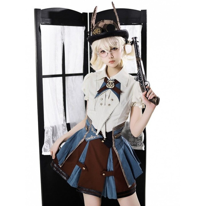 Ensemble Ouji 3 pièces : chemise, jupe à volants et ceinture corset à traîne