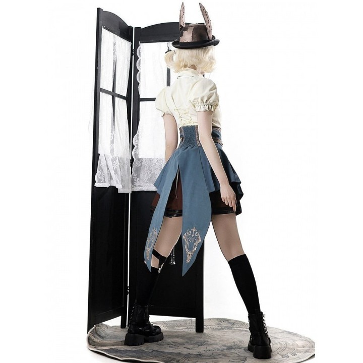 Ensemble Ouji 3 pièces : chemise, jupe à volants et ceinture corset à traîne