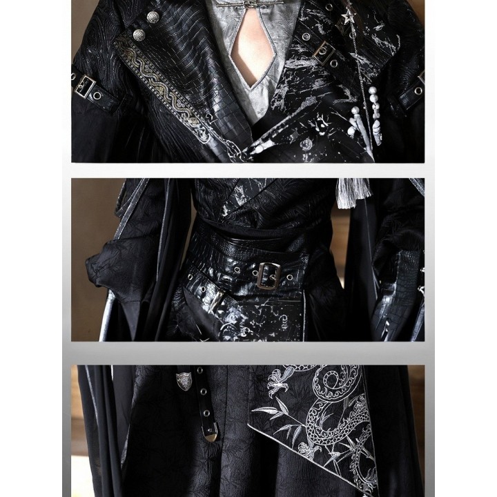 Ensemble style chinois brodé de dragons : haut, veste, pantalon et ceinture