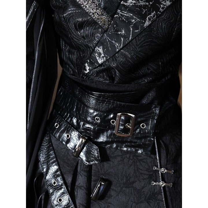 Ensemble style chinois brodé de dragons : haut, veste, pantalon et ceinture