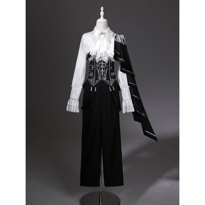 Ensemble Ouji prince 3 pièces : chemise à cape, ceinture corset brodée et pantalon
