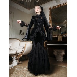Ensemble blouse brodée, veste et jupe sirène – Noir