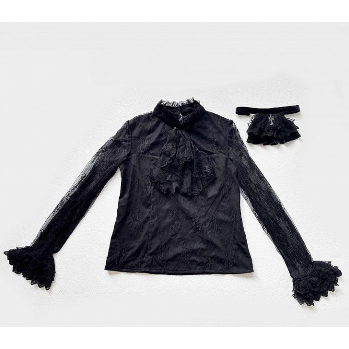 Ensemble blouse brodée, veste et jupe sirène – Noir