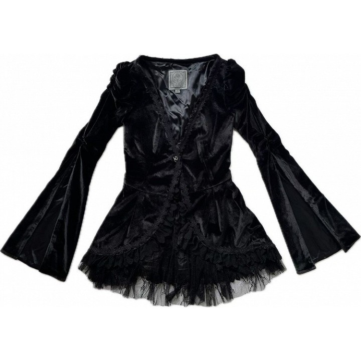 Ensemble blouse brodée, veste et jupe sirène – Noir