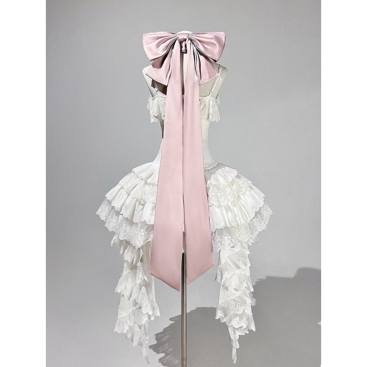 Ensemble balletcore : robe corset JSK blanche, bloomer rose et nœuds