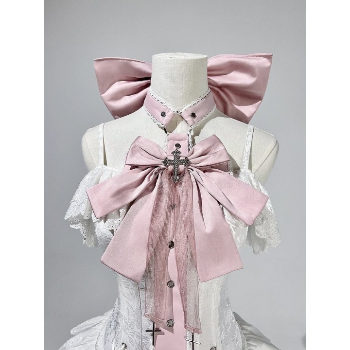 Ensemble balletcore : robe corset JSK blanche, bloomer rose et nœuds