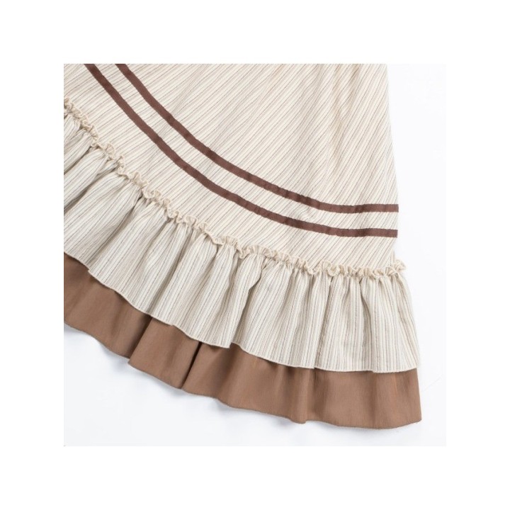 Robe OP lolita courte rayée beige et marron (robe seule ou ensemble complet)