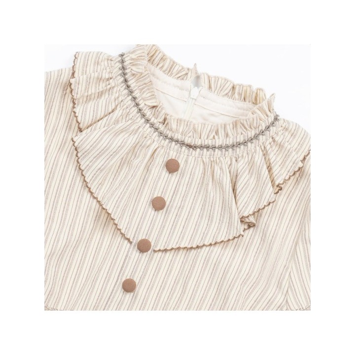 Robe OP lolita courte rayée beige et marron (robe seule ou ensemble complet)
