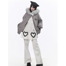 Pantalon évasé blanc à surjupe volantée cœur